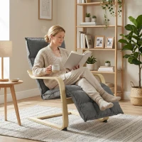 HOMCOM Butaca de Salón Tapizada en Lino con Reposapiés con Balanceo Suave Respaldo Alto Asiento Amplio Gris(m-9)