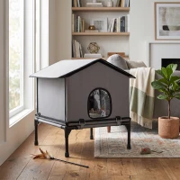 PawHut Casa para Gatos Plegable con Cojín Cama Elevada Resistente al Agua 62x58,5x60 cm Gris(m-5)