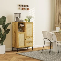HOMCOM Aufbewahrungsschrank, Flexible Kommode mit Rattan-Türen, Schubladen und verstellbaren Regalen, 80B x 40T x 120H cm(m-2)