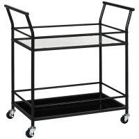 HOMCOM Küchenwagen mit 4 Rollen, 2 Ablagen und Griffen, 75 cm x 40 cm x 80 cm, Schwarz(m-12)