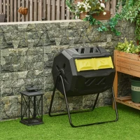 Outsunny 160L 360° Rotating Dual Chamber Composter - Yellow(m-10)