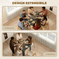 HOMCOM Tavolo da Pranzo Allungabile per 4-6 Persone in Legno e Acciaio, 140x80x77.5 cm, Nero(m-4)