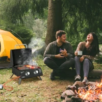Outsunny Barbacoa de Mesa a Gas Plegable con 2 Quemadores Parrilla de Gas Portátil con Tapa Acero a Carbono para Camping Picnic al Aire Libre Jardín 55x46,5x41 cm Negro(m-10)