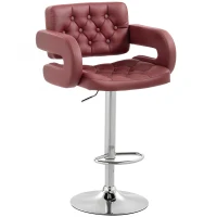 HOMCOM Sgabello da Bar con Schienale e Braccioli, Altezza Regolabile e Poggiapiedi, Finta Pelle Rosso(m-1)