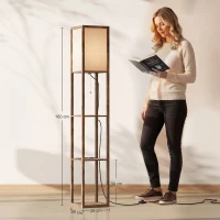 HOMCOM LED Stehlampe mit 3 Regalen, Stehleuchte mit E27 Fassung, 26 x 26 x 160 cm, für Wohn-/Schlafzimmer(m-3)