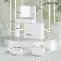 HOMCOM Schminktisch, Make-up-Tisch mit großem Spiegel, 4 Schubladen, 3 offene Fächer, 2 Schränke, MDF, Weiß(m-3)