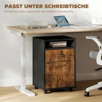 HOMCOM Mobile per Ufficio con Ripiano Aperto, Cassetto con Serratura e Armadietto, 40x35x60 cm, Marrone(m-5)