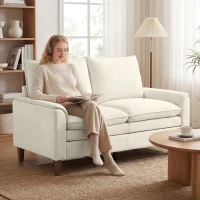 HOMCOM 146 cm Zweisitzer Sofa, Chenille-Sofa mit doppellagiger Polsterung, Federkissen, tiefem Sitz, hoher Rückenlehne, Creme(m-2)