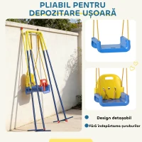 AIYAPLAY Leagăn de grădină pentru copii, reglabil, cu spătar și barieră, din oțel și PP, 128x155x157 cm, albastru(m-8)