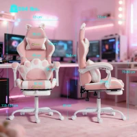 Vinsetto Scaun Gaming Ergonomic Rabatabil, cu Suport Picioare Urechi Pisică Roz(m-3)