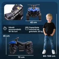 AIYAPLAY Quad Electric pentru Copii ATV cu Baterie Reîncărcabilă 6V, Faruri LED și Muzică, Vârsta 18-56 Luni, Albastru(m-3)