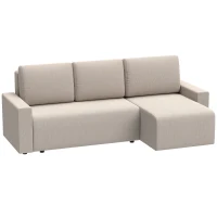 HOMCOM Ecksofa mit Schlaffunktion und umkehrbarer Chaiselongue, L-förmiges 3-Sitzer Sofa aus Veloursbezug, Beige(m-11)