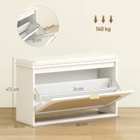 HOMCOM Banco para Sapatos Boho com Assento Acolchoado Porta de Rattan Gaveta Basculante Prateleira Ajustável 8 Pares 80x26x47,5 cm Branco(m-3)