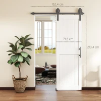 HOMCOM Porta de Correr Celeiro com Ferragens Porta Corredera de Interior com Puxador Rolo e Guia de Chão 71,5x213,4 cm Branco(m-3)
