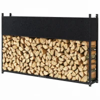 Outsunny Kaminholzregal 202 x 25 x 113 cm Brennholzregal mit 600D-Oxford-Abdeckung Stahlrahmen bis 500 kg Schwarz(m-11)