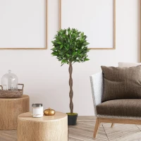 Outsunny Artificial Bay Laurel Topiary Trees with Twisted Trunk, Realistic Lush Topiary Ball Tree with Weighted Pot, 120cm Indoor Greenery Plant for Home Office Garden Decor, Set of 2, Green(m-7)