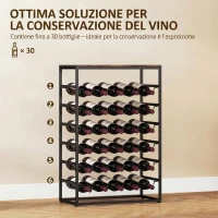 HOMCOM Portabottiglie da Terra per 30 Bottiglie con 6 Ripiani, Stile Industriale, Marrone Rustico(m-4)