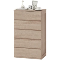 HOMCOM Comodă cu 5 Sertare din Lemn cu Ghidaje Metalice și Mânere Canelate, 60x39x100 cm, Lemn Natural(m-12)