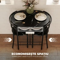 HOMCOM Set Masă Modernă cu 2 Scaune pentru Dining, Set 3 Piese Economisitoare de Spațiu, Negru(m-5)