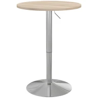 HOMCOM Mesa Alta de Cozinha Mesa Alta de Bar Redonda para 2 Pessoas Altura Ajustável Tampo Giratório 360° 60x60x91 cm Carvalho Claro(m-1)