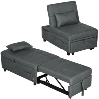 HOMCOM 4-in-1 Klappsessel mit Seitentasche, Gästebett mit Kissen, Verstellbarer Rückenlehne, Bettsessel mit Rollen, Blau(m-12)