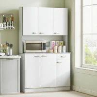 HOMCOM Küchenschrank, Buffet mit Aufsatz, Schubladen, Arbeitsplatte, 101x39x180cm, Weiß/Grau(m-2)
