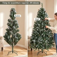 HOMCOM Brad de Crăciun înzăpezit, înalt de 180 cm, cu 910 ramuri și conuri, bază pliabilă din metal, verde(m-7)