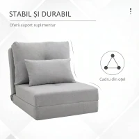 HOMCOM Fotoliu Pat 3 în 1 Convertibil în Șezlong și Canapea de Podea cu 2 Perne, Gri Deschis(m-7)