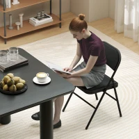 HOMCOM 6er-Set Klappstühle, Tragbare Bürostühle, Metallbeine, Faltstuhl für Büro, Empfang, Wartezimmer, Leinenoptik, Schwarz(m-9)