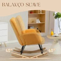 HOMCOM Poltrona Baloiço em Borrego com Oscilação de 40° Pés de Madeira de Faia e Estrutura de Aço 71x98x101 cm Amarelo(m-4)