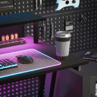 HOMCOM Birou Gaming cu Lumini LED și Suport pentru Monitor, din PAL și Oțel, 100x60x88.5 cm, Negru(m-9)