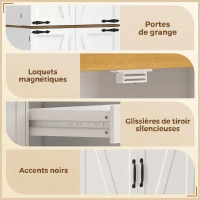 HOMCOM Buffet haut cuisine, armoire de cuisine, 4 portes, 3 tiroirs, 8 porte-racks et étagères réglables, 76x40x182cm, blanc(m-7)