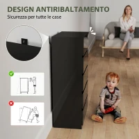HOMCOM Cassettiera 5 Cassetti in Legno, Comò per Camera da Letto Moderno e Multiuso, 55x34x100 cm, Nero(m-6)