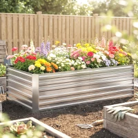 Outsunny Pflanzenkübel, Handliches Blumenbeet zum Anpflanzen, Hegen und Pflegen, Hochbeet, Stahl, Silber(m-7)
