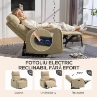HOMCOM Fotoliu Reclinabil Electric din Catife cu Suport pentru Picioare, Tetieră Reglabilă și Porturi, 80x93x103 cm, Bej(m-4)