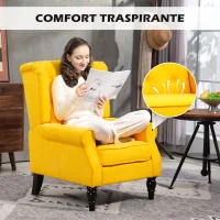 HOMCOM Poltrona Camera da Letto in Stile Francese con Ampia Seduta e Gambe in Legno per Soggiorno e Ufficio, Giallo(m-6)