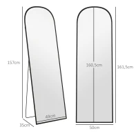 HOMCOM Specchio da Terra e Parete Moderno in Lega di Alluminio con Supporto Pieghevole, 50x161.5cm, Nero(m-3)