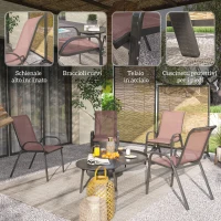Outsunny Set 4 Sedie da Giardino Impilabili con Braccioli Curvi, in Acciaio e Tessuto Traspirante, 54x71x93 cm, Marrone(m-6)