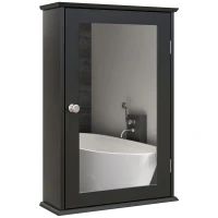 kleankin Dulap de Baie Suspendat cu Oglindă și Ușă cu Închidere Magnetică, 41x14x60 cm, Negru(m-11)