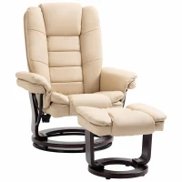 HOMCOM Set Fotoliu Relax și Pouf pentru Picioare, Rotativ la 360° si Reclinabil, Imitatie de piele PU cu Suport pentru Cap si Brate, Bej(m-11)