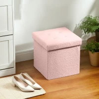 HOMCOM Foldable Sherpa Fleece Storage Ottoman - Pink(m-10)