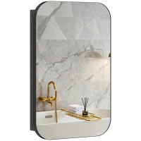 HOMCOM Spiegelschrank Bad, Badezimmerschrank mit Spiegel, Hängeschrank mit Verstellbarem Regal, 40 x 10 x 60 cm, Schwarz(m-12)