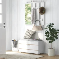 HOMCOM Set Mobilier pentru Hol cu Cuier, Oglindă, Bancă cu Pernă și Dulap pentru Pantofi pentru 8 Perechi, Alb(m-10)