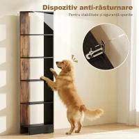 HOMCOM Bibliotecă Modernă Economisitoare de Spațiu cu 5 Rafturi din Lemn, 45x21x170 cm, Maro și Negru(m-4)
