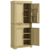 HOMCOM Credenza Cucina con 2 Armadietti e Cassetto Legno e Rattan