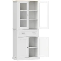 HOMCOM Küchenschrank, Buffet, Acrylfront, Schubladen, 76 x 40 x 182,5 cm, Cremeweiß(m-11)