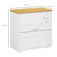 HOMCOM Comodă cu 3 Sertare din PAL Alb pentru Dormitor, Birou și Living, 70Lx37x75cm(m-3)