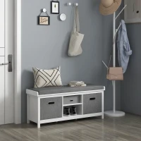 HOMCOM Bancă pentru Pantofi cu Raft Reglabil pe 3 Niveluri și 2 Sertare, din PAL, 105x35x47 cm, Alb și Gri(m-10)