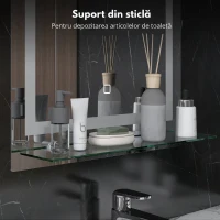 kleankin Oglindă de baie cu lumini LED reglabilă în 3 culori, cu raft din sticlă, 50x12x70 cm, argintiu(m-5)