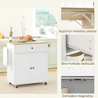 HOMCOM Insulă de Bucătărie cu Sertar, Dulap, Suport pentru Condimente și Prosoape, 106x42x87 cm, Alb și Stejar(m-8)